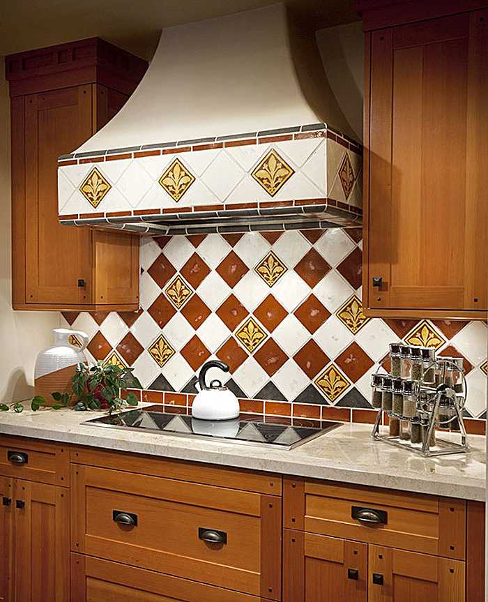 Комбинация плитки с мозаикой. практичная мозаика в интерьере кухни