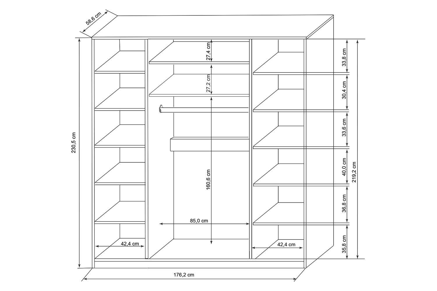 чертежи встроенных шкафов купе с размерами на 3 м шириной