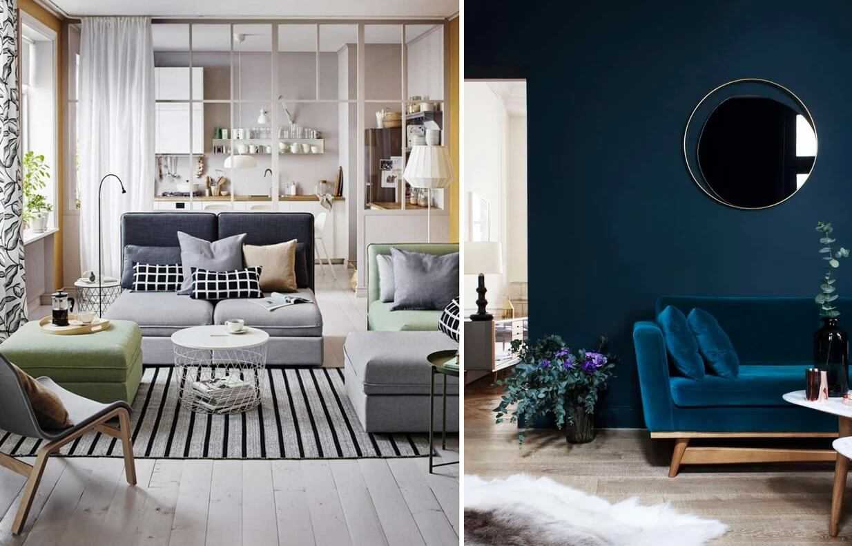 Синий диван в интерьере гостиной – психология света и красивые сочетания - 21 фото