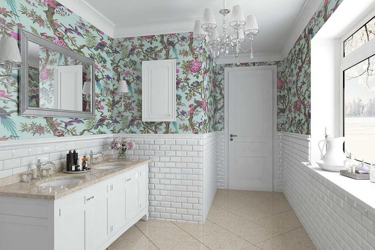 Обои для ванной комнаты (59 фото): водостойкие, моющие для стен, влагостойкие стеклообои, каталог, видео