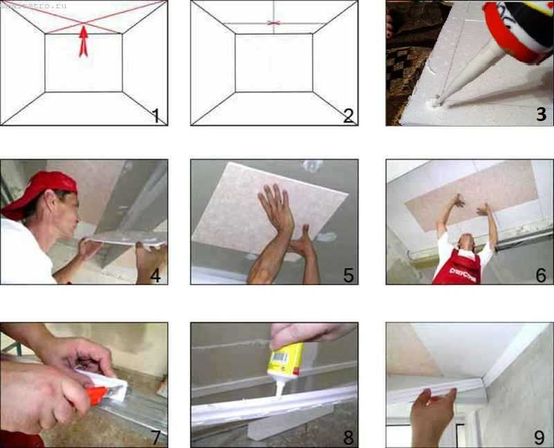 Один из быстрых и недорогих способов привести в порядок потолок - использовать пенопластовую или полиуретановую плитку Как клеить плитку на потолок читайте тут