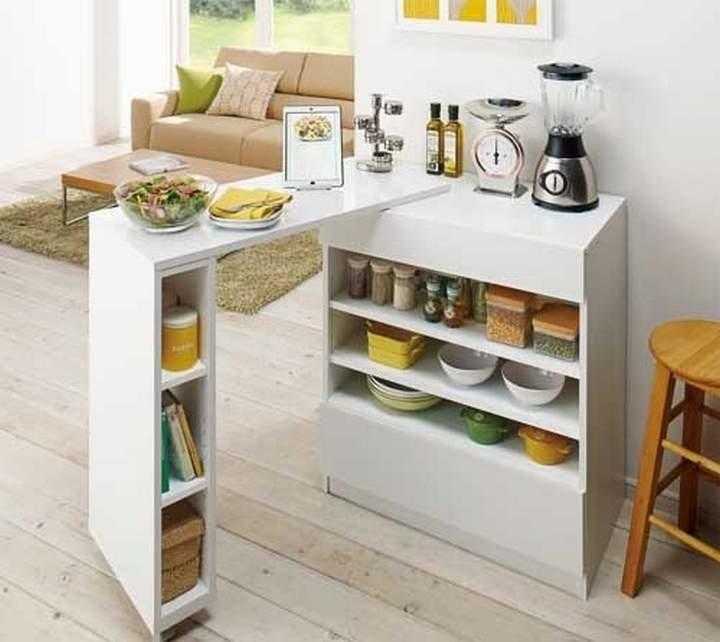 Столики для хранения. Многофункциональная мебель для кухни. Стол с полками на кухню. Мебель трансформер для маленькой кухни. Стол кухонный экономия пространства.