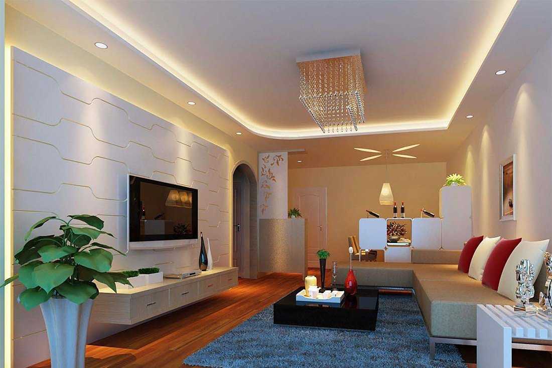 Красивый потолок с подсветкой в гостиной фото