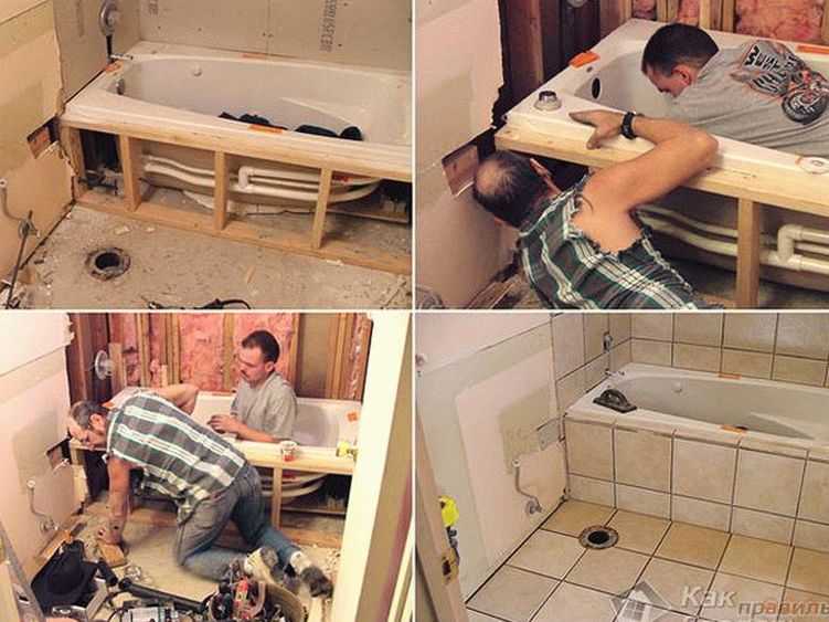 Как ванна крепиться к стене
