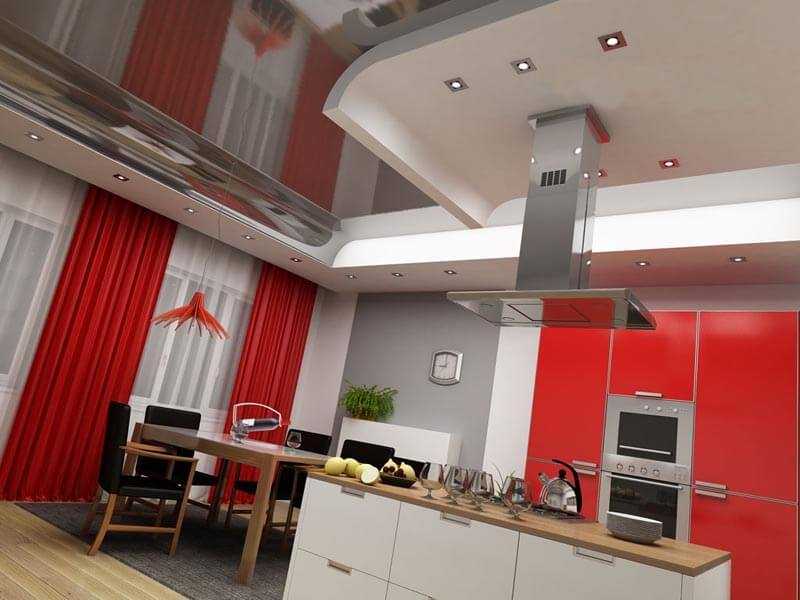 Натяжной потолок на кухне: как выбрать материал и дизайн (+ фото)