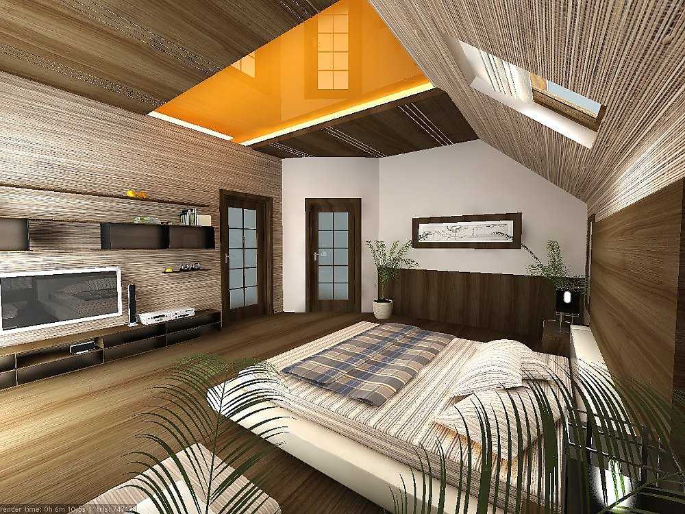 Спальня в мансарде, дизайн на мансарде со склоном, спальня на мансардном этаже в частном доме