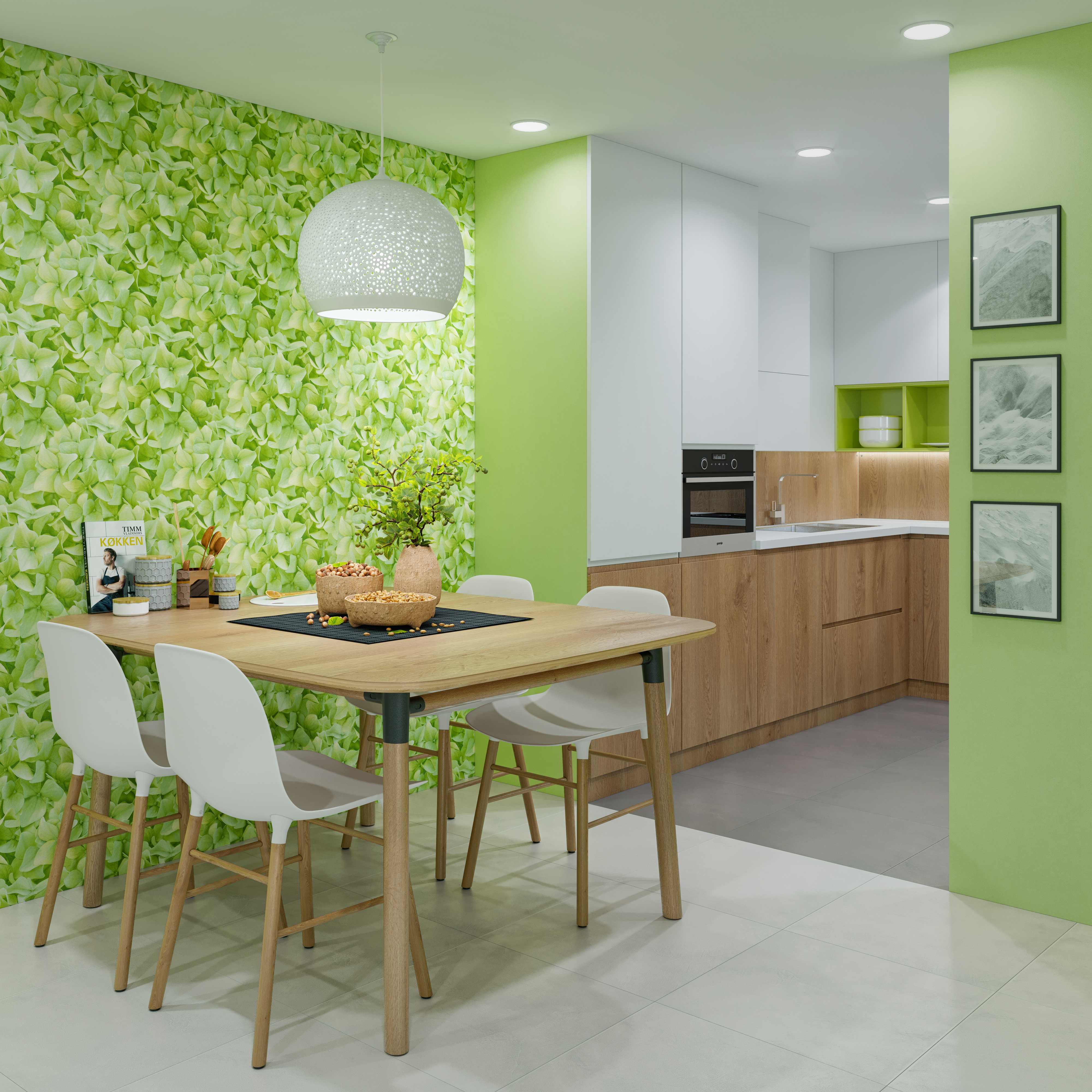 Зеленые обои на кухне. Расцветка обоев для кухни. Обои в интерьере кухни. Кухня в зеленых тонах. Салатовые стены на кухне.