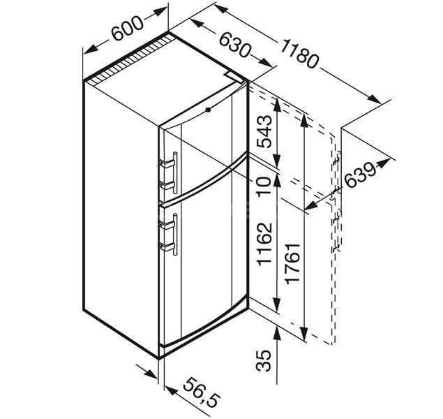 Размеры встроенного холодильника - стандартные габариты: ширина, глубина, высота