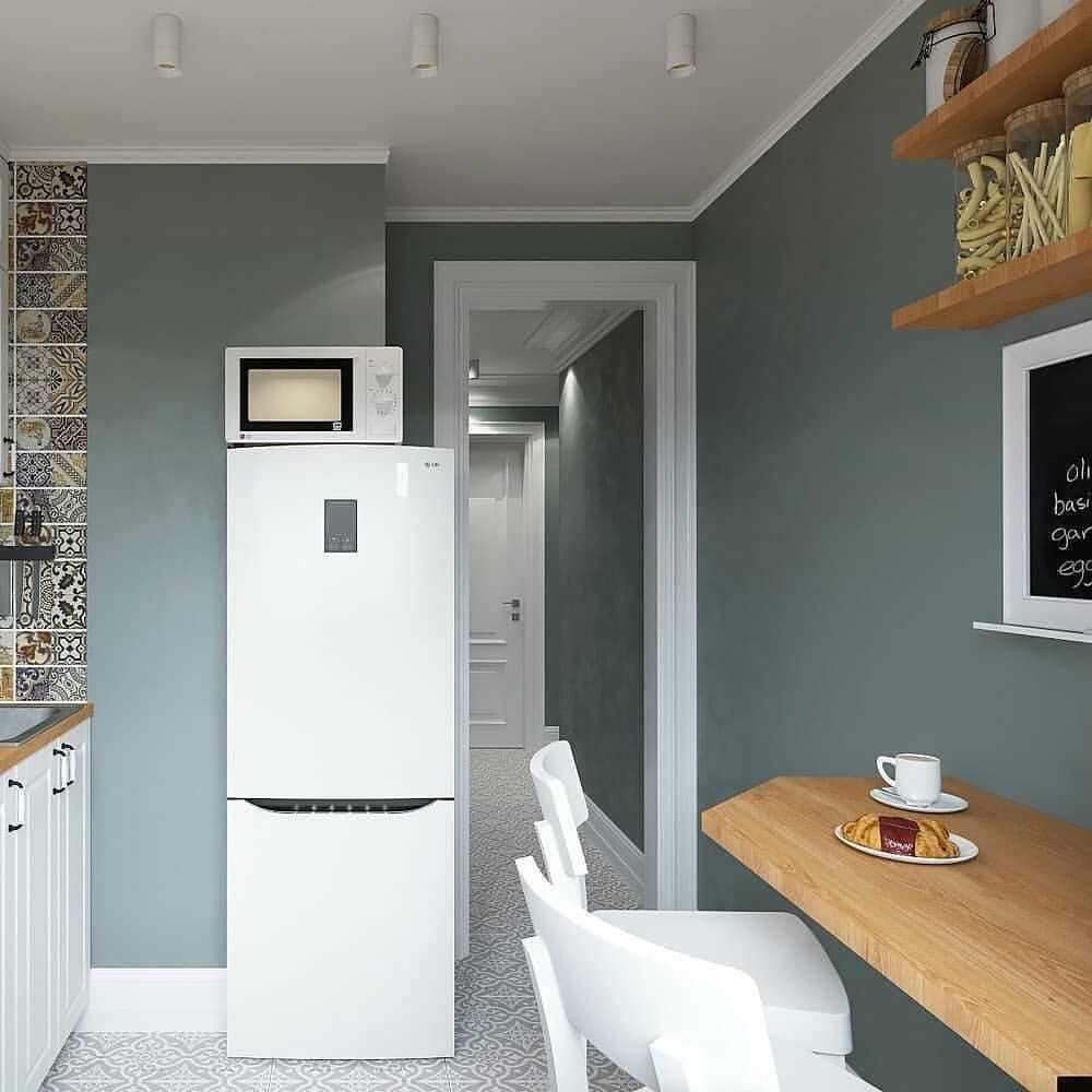 Маленький холодильник на кухне Давайте посмотрим, как можно реализовать это интересное решение, которое позволит сэкономить кухонное пространство